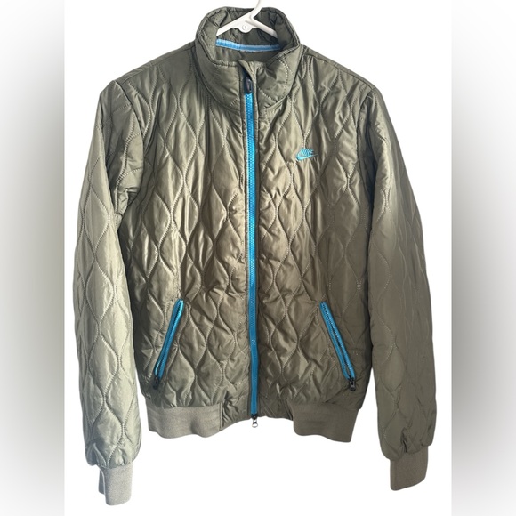 Nike Jackets & Blazers - Nike Women's Olive and Blue Quilted Bomber Jacket sz: Medium